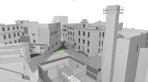 skanowanie laserowe Poznań - Model 3D elewacji Szpitala - Specjalistyczny Zespół Opieki Zdrowotnej nad Matką i Dzieckiem w Poznaniu