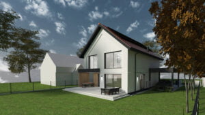 dom z okapem w Krakowie w Nowej Hucie